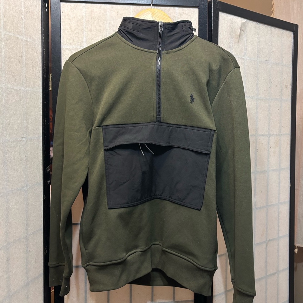 POLO RALPH LAUREN Hybrid Pullover 1/4 Zip w/ Hidden Hood, Zippered Front Pocket